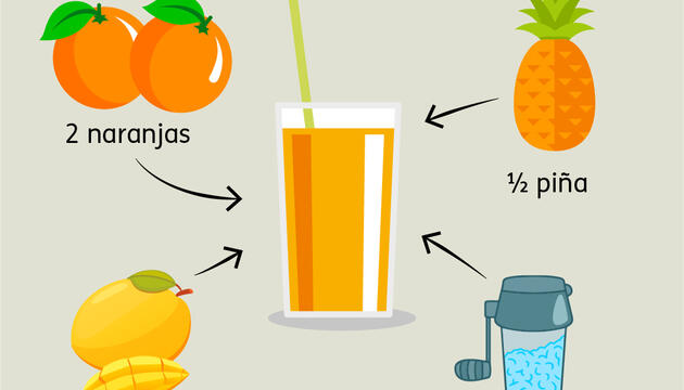 Batido de mango, piña y naranja Batido de mango
